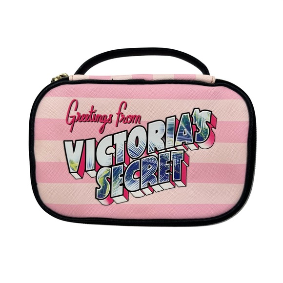 Victoria's Secret Handbags - Victorias Secret Pink Striped Greetings From Tropical Makeup Travel Bag Case